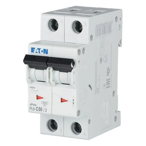 286572 EATON PL6-C50/2 - Miniature circuit breaker (MCB), 50 A, 2p, characteristic: C