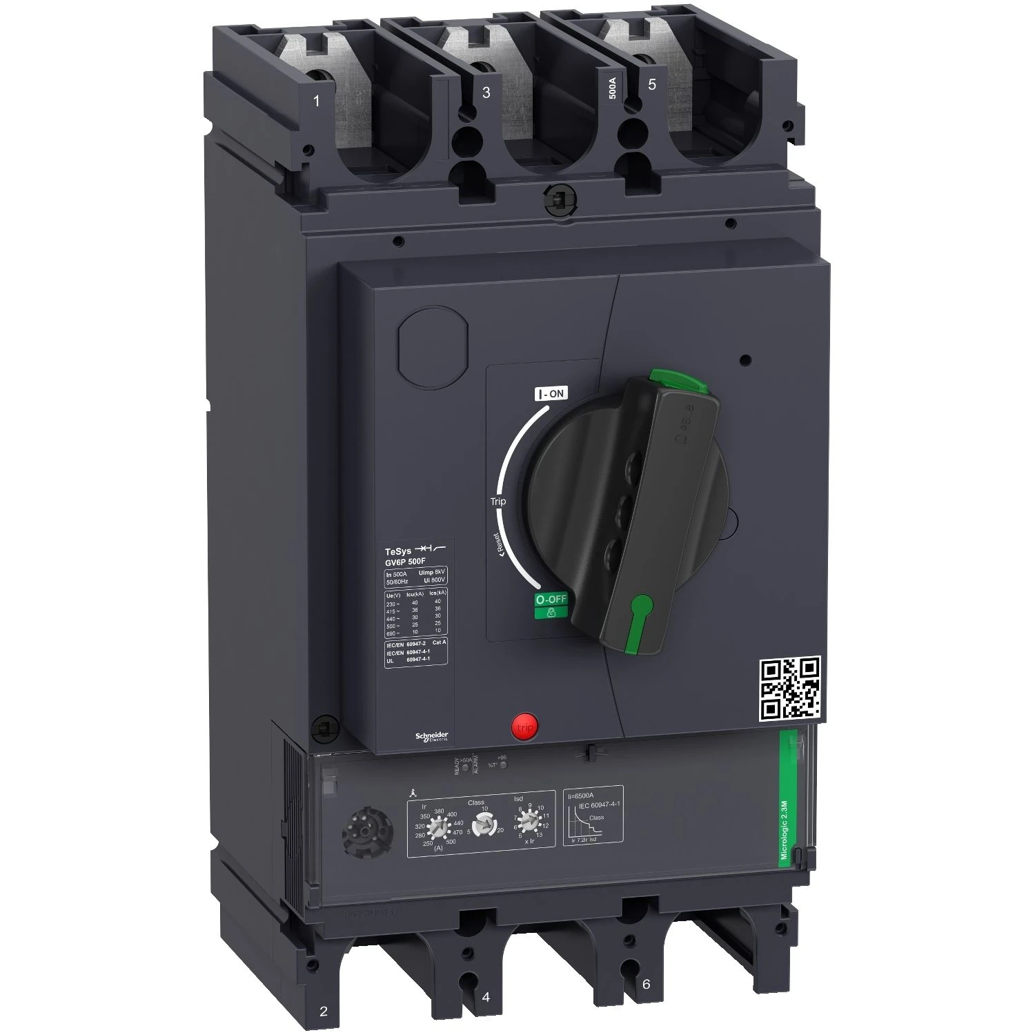 GV6P500F Schneider Electric Motor circuit breaker, TeSys GV6, 3P, 500A, Icu 36kA, thermal magnetic