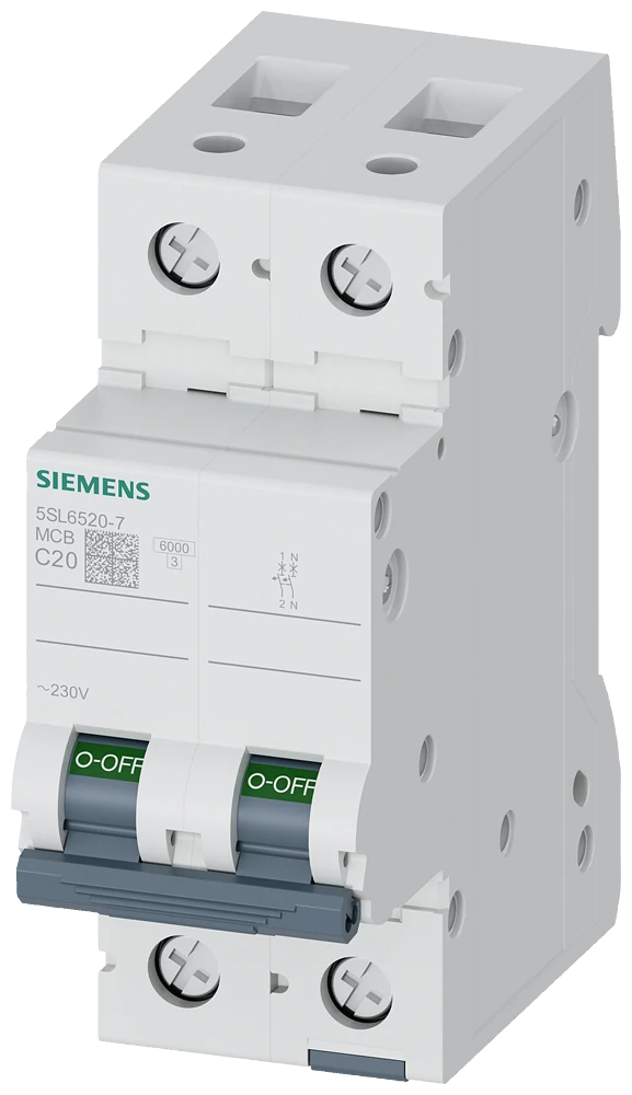 5SL6520-7 Siemens Miniature circuit breaker 230 V 6kA, 1+N-pole, C, 20 A