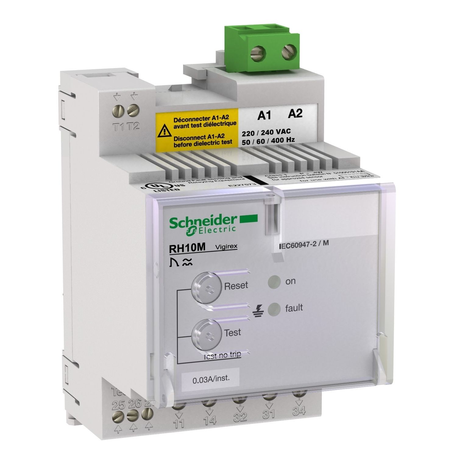 Schneider Electric 56130 Residual current protection relay, VigiPacT RH10M, 30mA, 220/240VAC 50/60Hz, DIN rail mounting