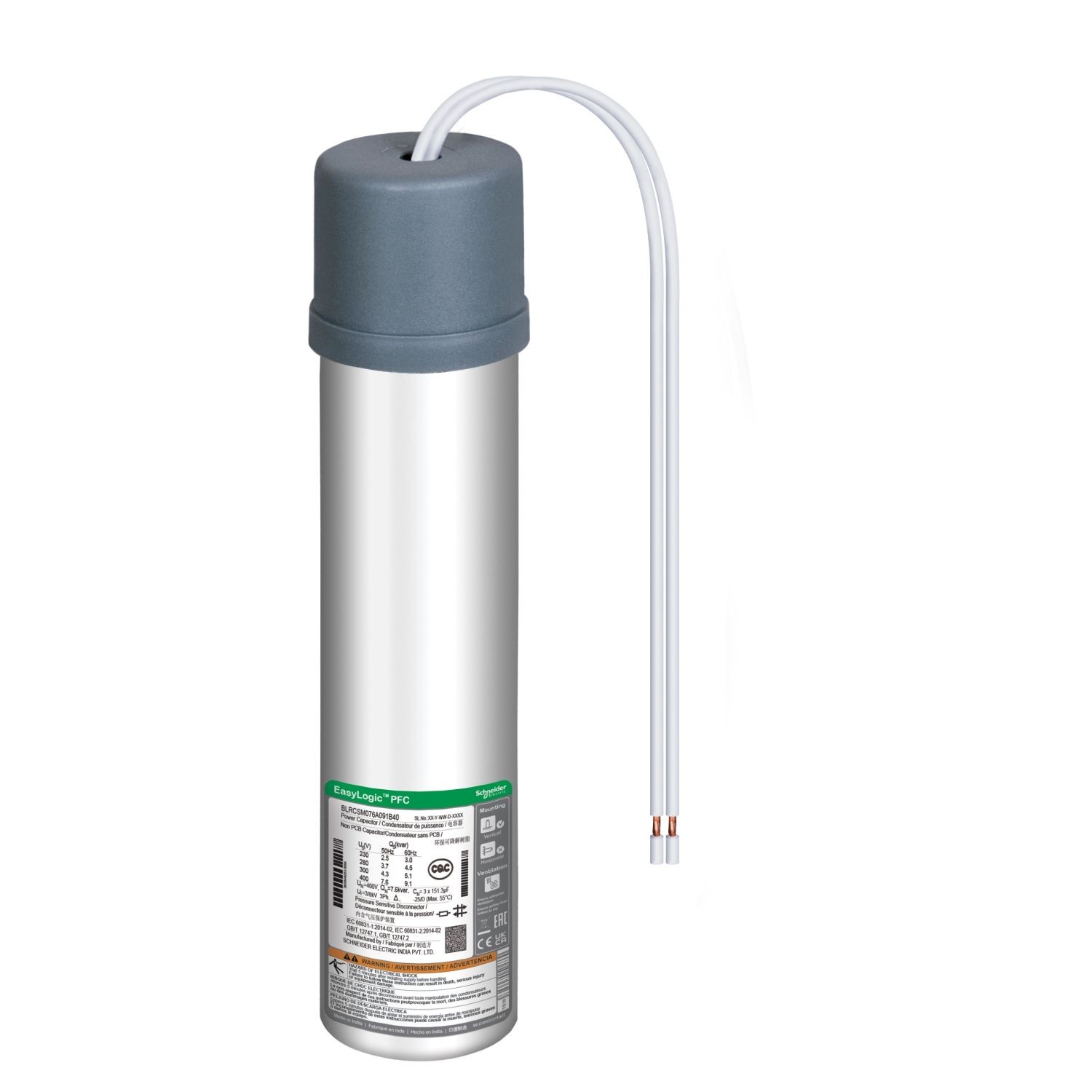 BLRCSM008A010B40 VarplusCan SDuty capacitor 1 phase - 0.8/1 kvar - 400 V - 50/60Hz