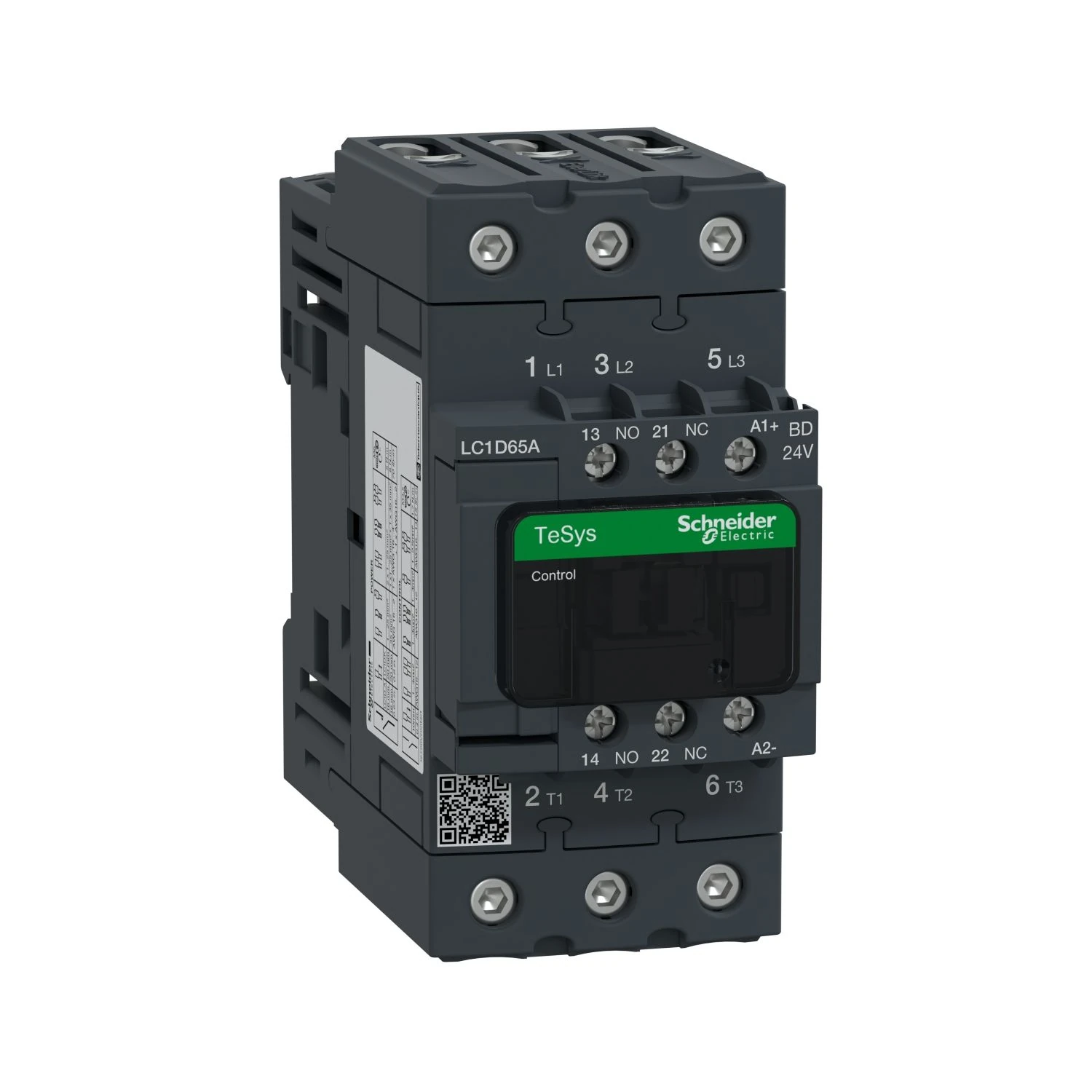 LC1D65ABD Schneider Electric Contactor, TeSys Deca, 3P(3 NO), AC-3/AC-3e, <=400V, 65A, 24V DC standard coil, screw clamp terminals
