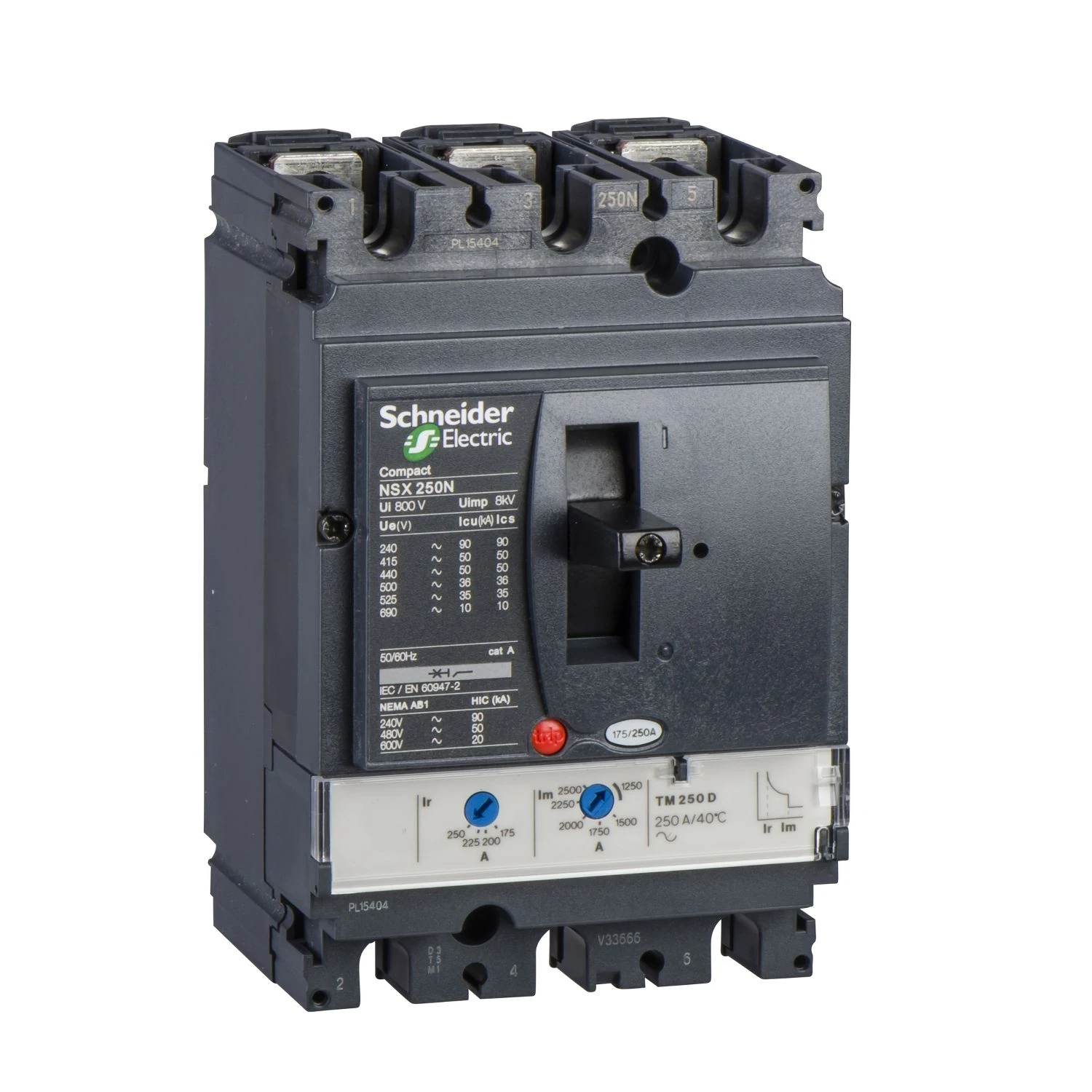 LV431671 Circuit breaker, ComPact NSX250H, 70kA/415VAC, TMD trip unit 200A, 3 poles 3d