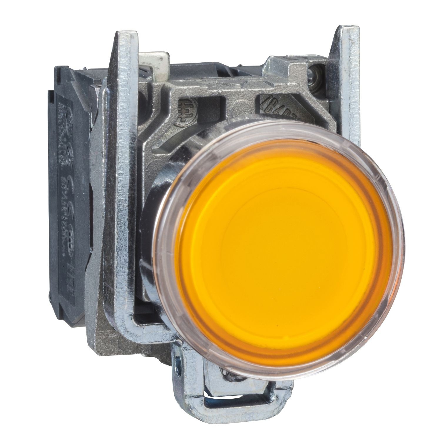 XB4BW3565 Illuminated push button, Harmony XB4, metal, flush, orange, 22mm, spring return, lt 250V, 1NO+1NC