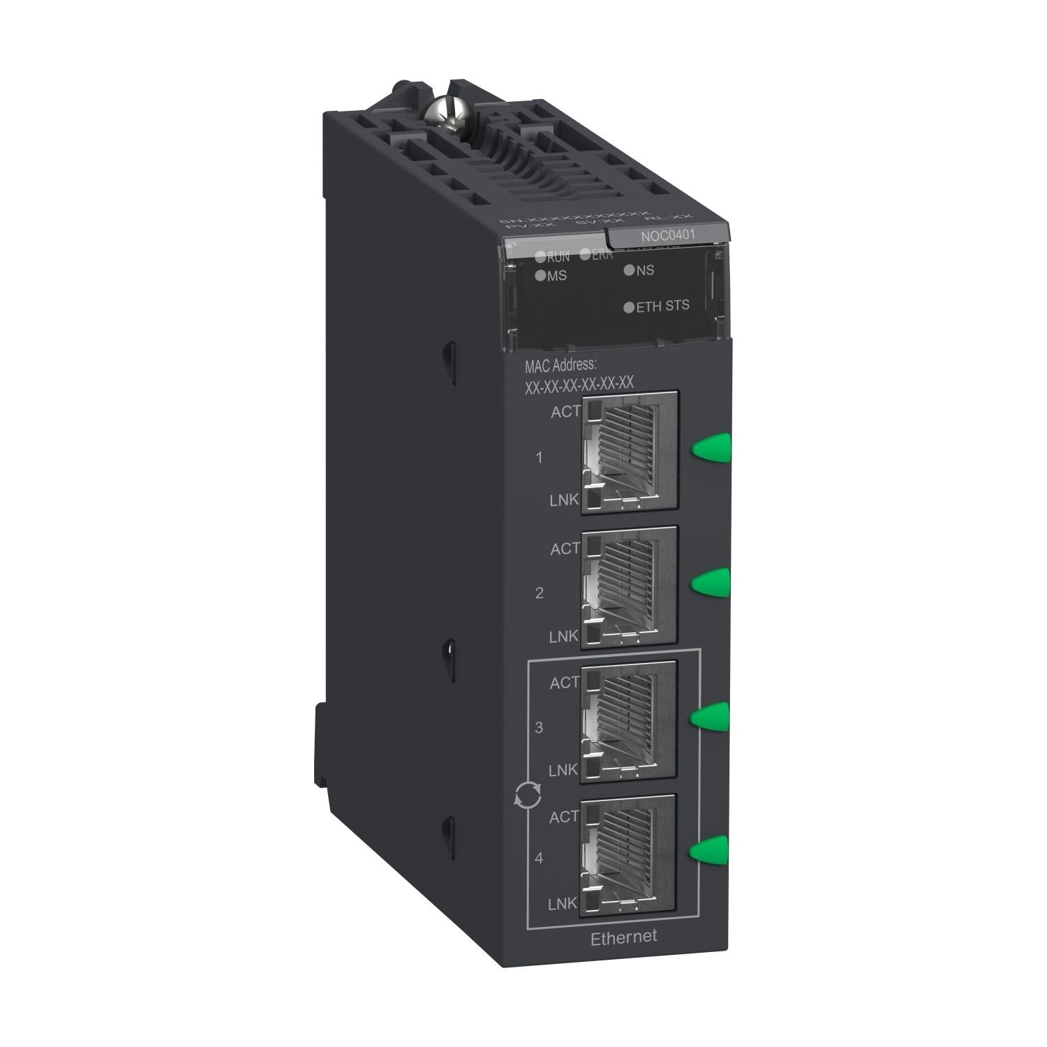 BMXNOC0401 network module, Modicon M340, EtherNet/IP and Modbus/TCP, 4 x RJ45