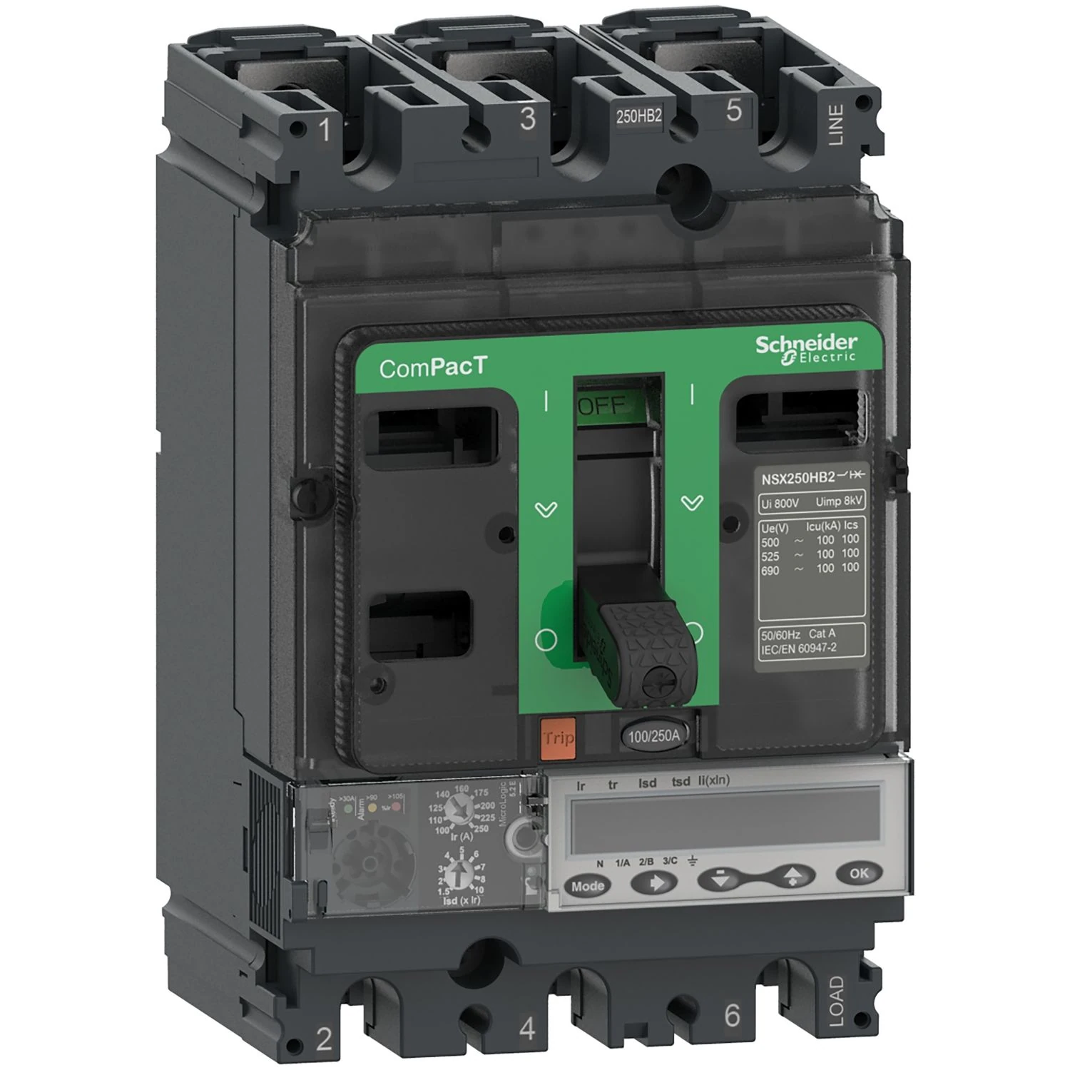 C10N35E100 Circuit breaker, ComPacT NSX100N, 50kA, AC, 3P3D, 100A, Mic5.2E