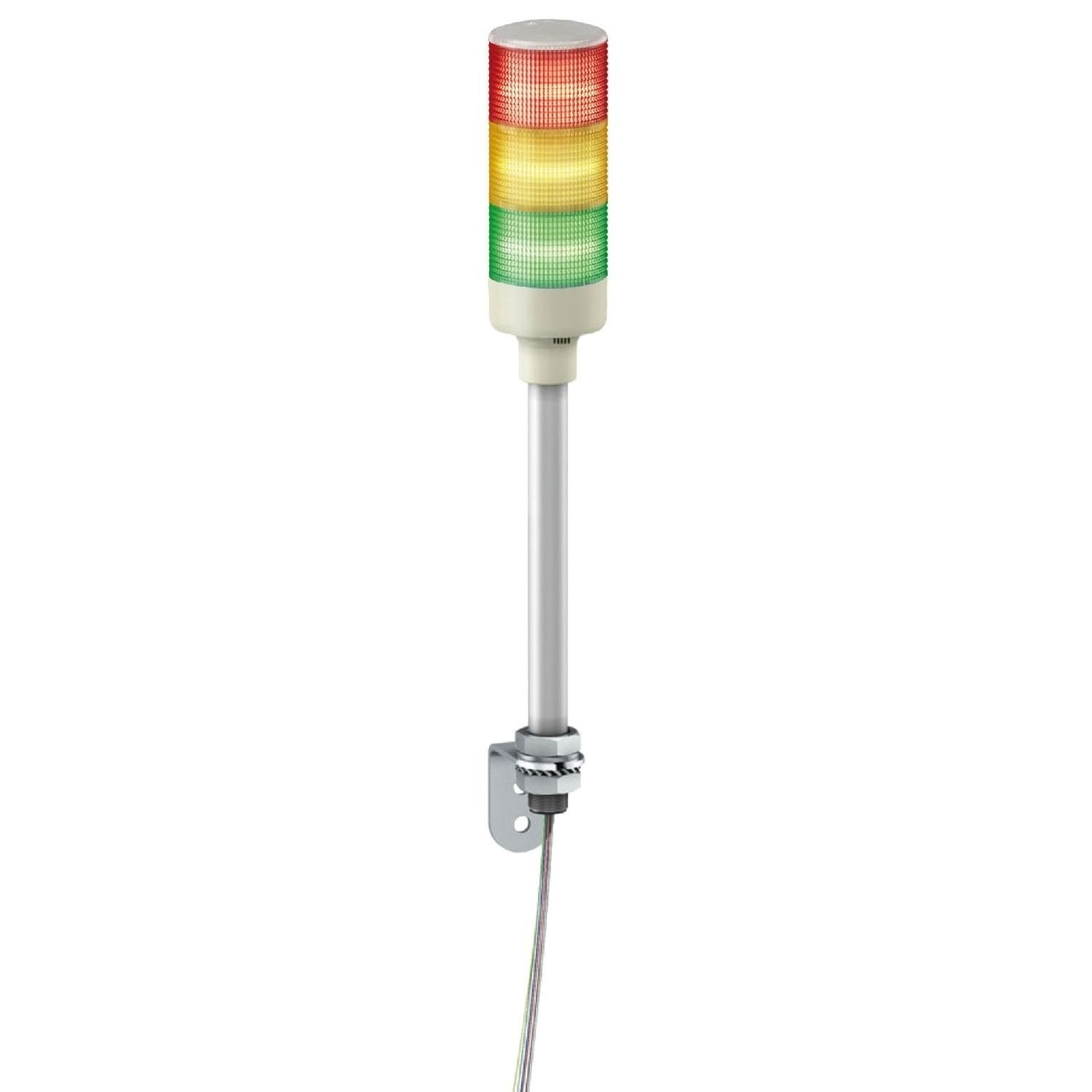 XVGB3S Monolithic tower lights, Harmony XVG, 60mm, red orange green, steady light, buzzer, aluminium tube mounting and L bracket, IP23, 24V AC/DC