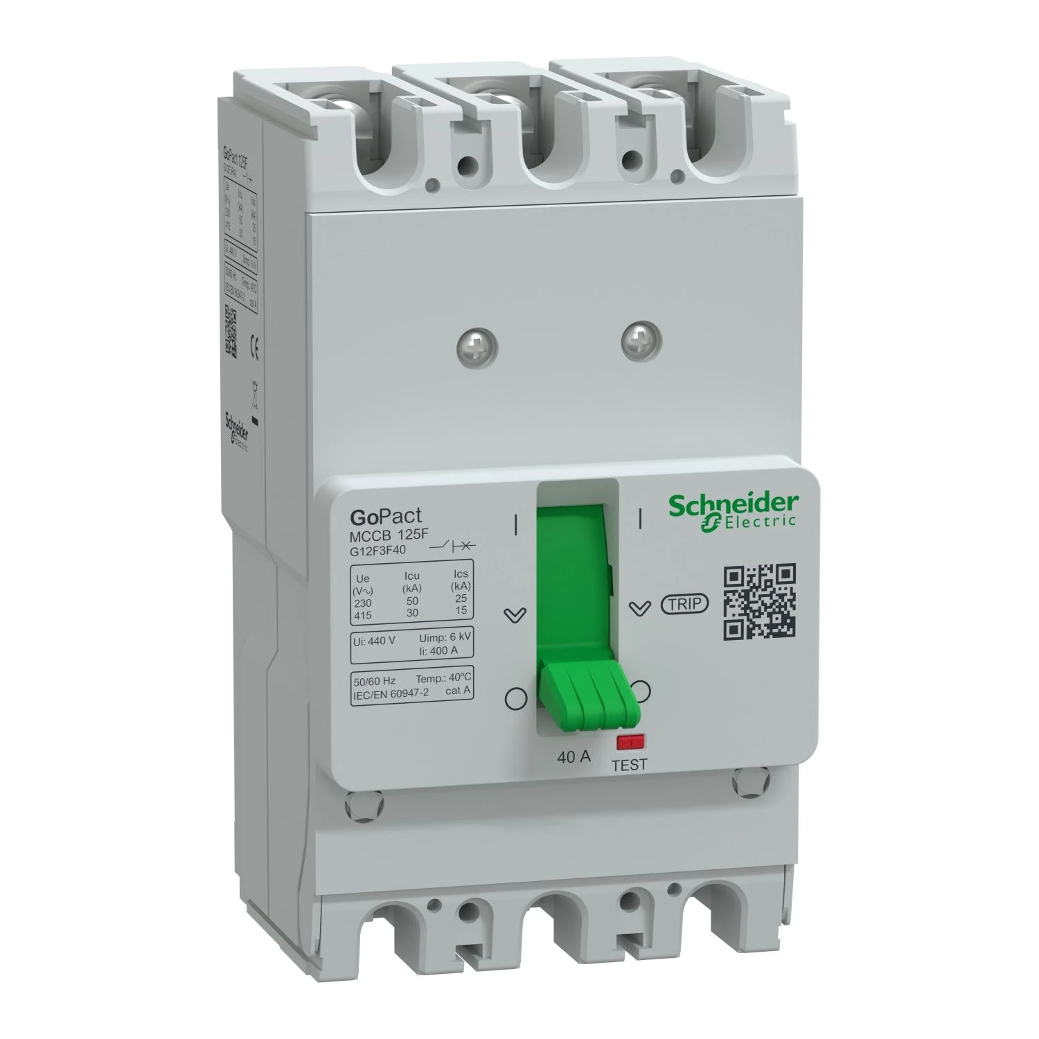 G12F3F40 Schneider Electric Circuit breaker, GoPact MCCB 125, 3 poles, 30kA at 415VAC, 40A rating, TMD trip unit, fixed thermal protection