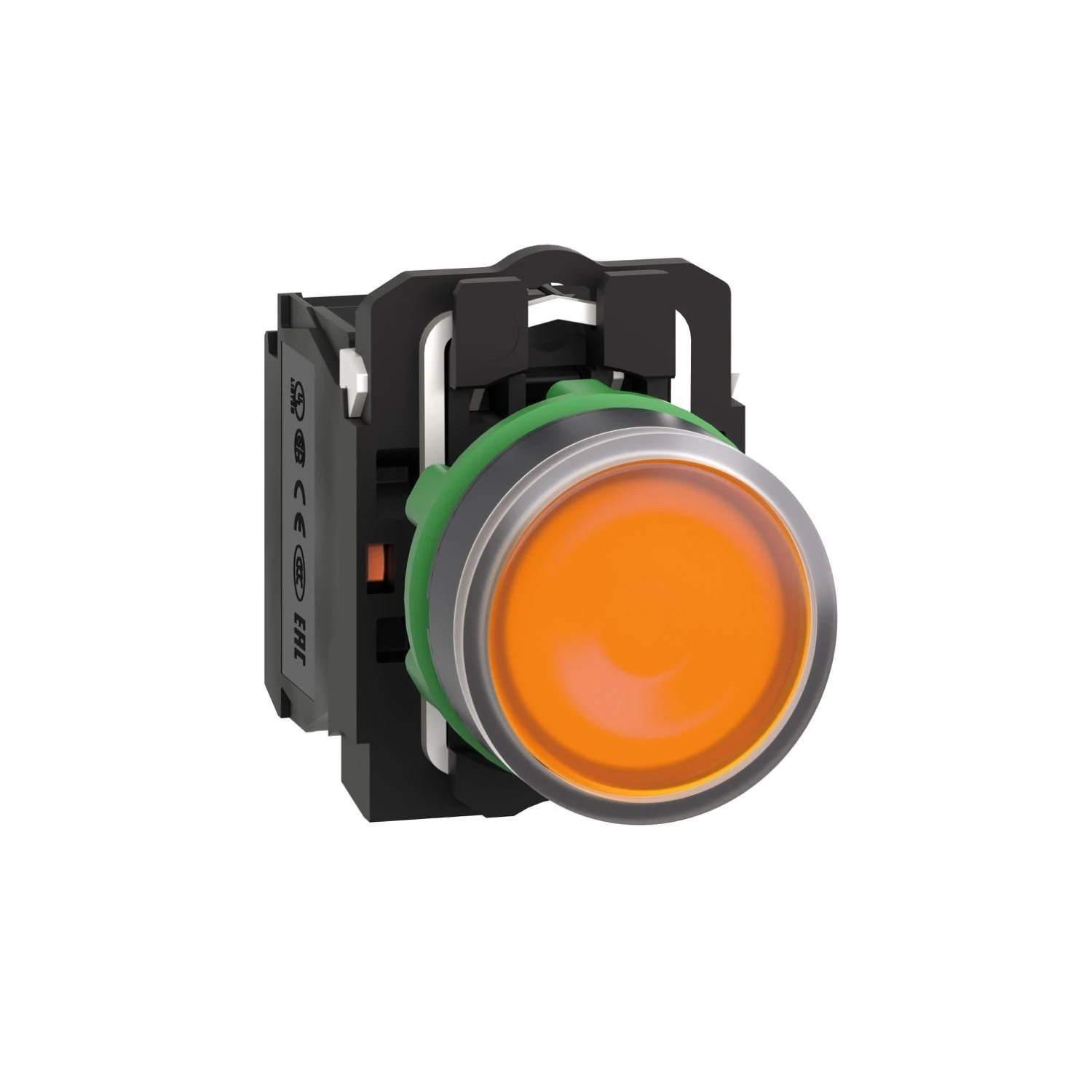 XB5AW35M5 Schneider Electric Illuminated push button, Harmony XB5, plastic, orange flush, 22mm, universal LED, plain lens, 1NO + 1NC, 230...240V AC