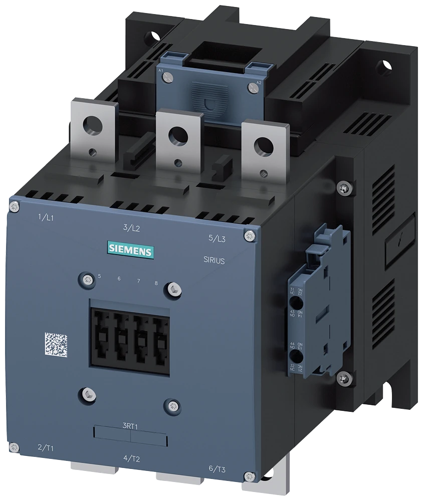3RT1076-6AP36 power contactor, AC-3e/AC-3 500 A, 250 kW / 400 V AC (50-60 Hz) / DC Uc: 220-240 V 3-pole, auxiliary contacts 2 NO + 2 NC drive: conventional main circuit: busbar control and auxiliary circuit: screw terminal
