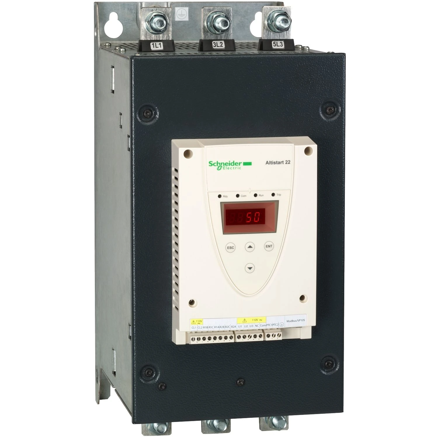 ATS22C21Q Schneider Electric pehmokäynnistin asynkroniselle moottorille, Altistart 22, ohjaus 230V, 230-440V, 55-110kW