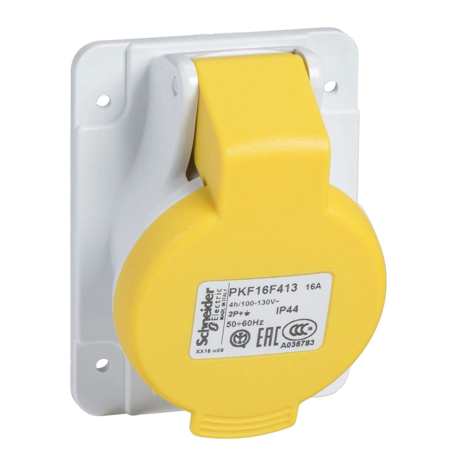 Schneider Electric PKF16F413 Socket, Mureva PK, panel-mounted, angled, 16A, 2P+E, 220V, IP44