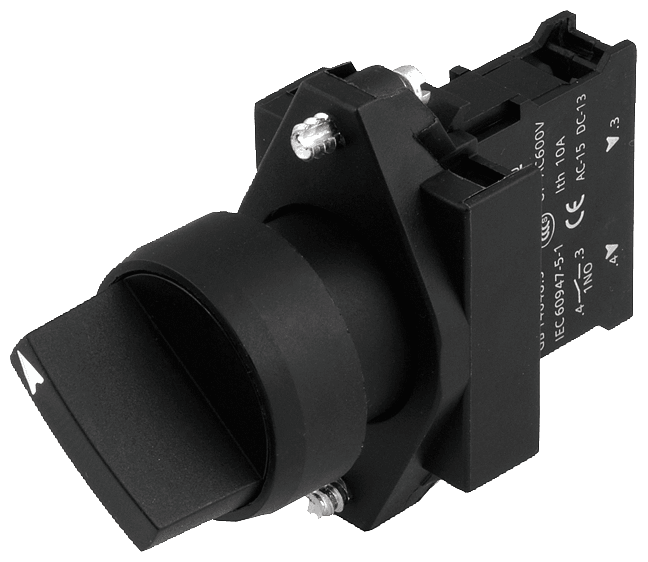 3SB6110-2AA10-1BA0 Complete unit combination 22 mm plastic black round selector switch 2 switch positions L-R 90DEG, V position latching non-illuminated with holder screw terminal, 1 NO black