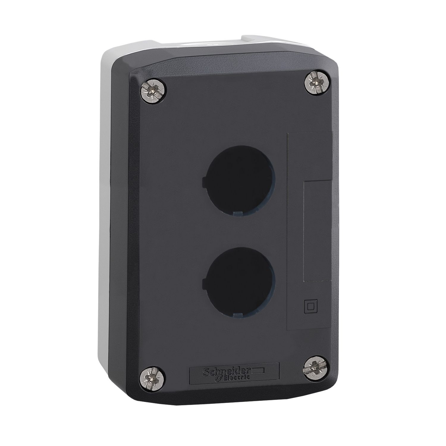 XALD02 Empty control station, Harmony XALD, XALK, plastic, dark grey lid, for push button 22mm, 2 cut outs