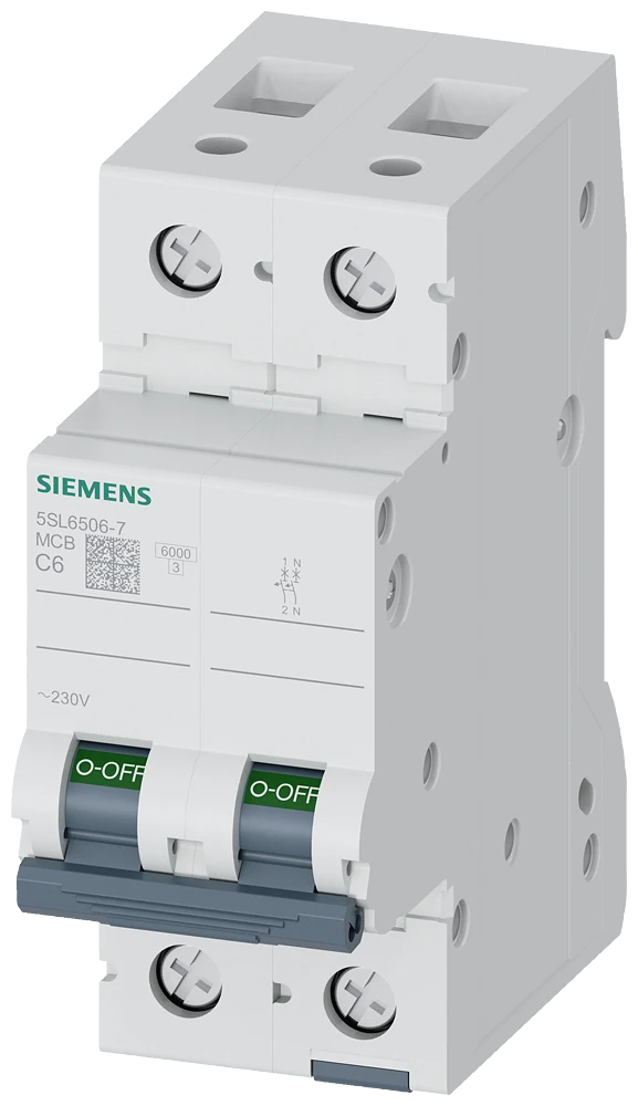 5SL6506-7 Siemens Miniature circuit breaker 230 V 6kA, 1+N-pole, C, 6A
