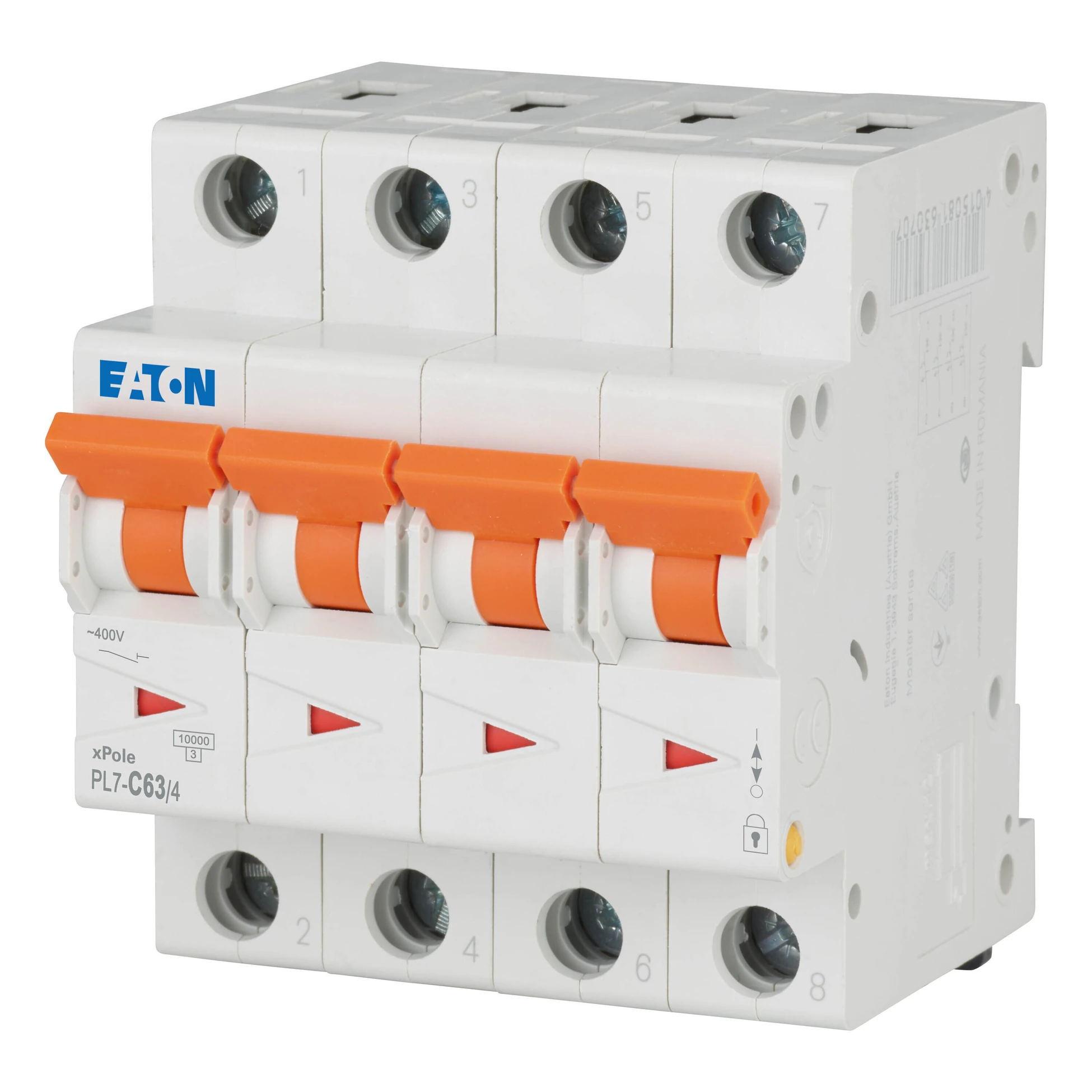 165189 PL7-C63/4 - Disjoncteur miniature (MCB), 63 A, 4p, caractéristique : C