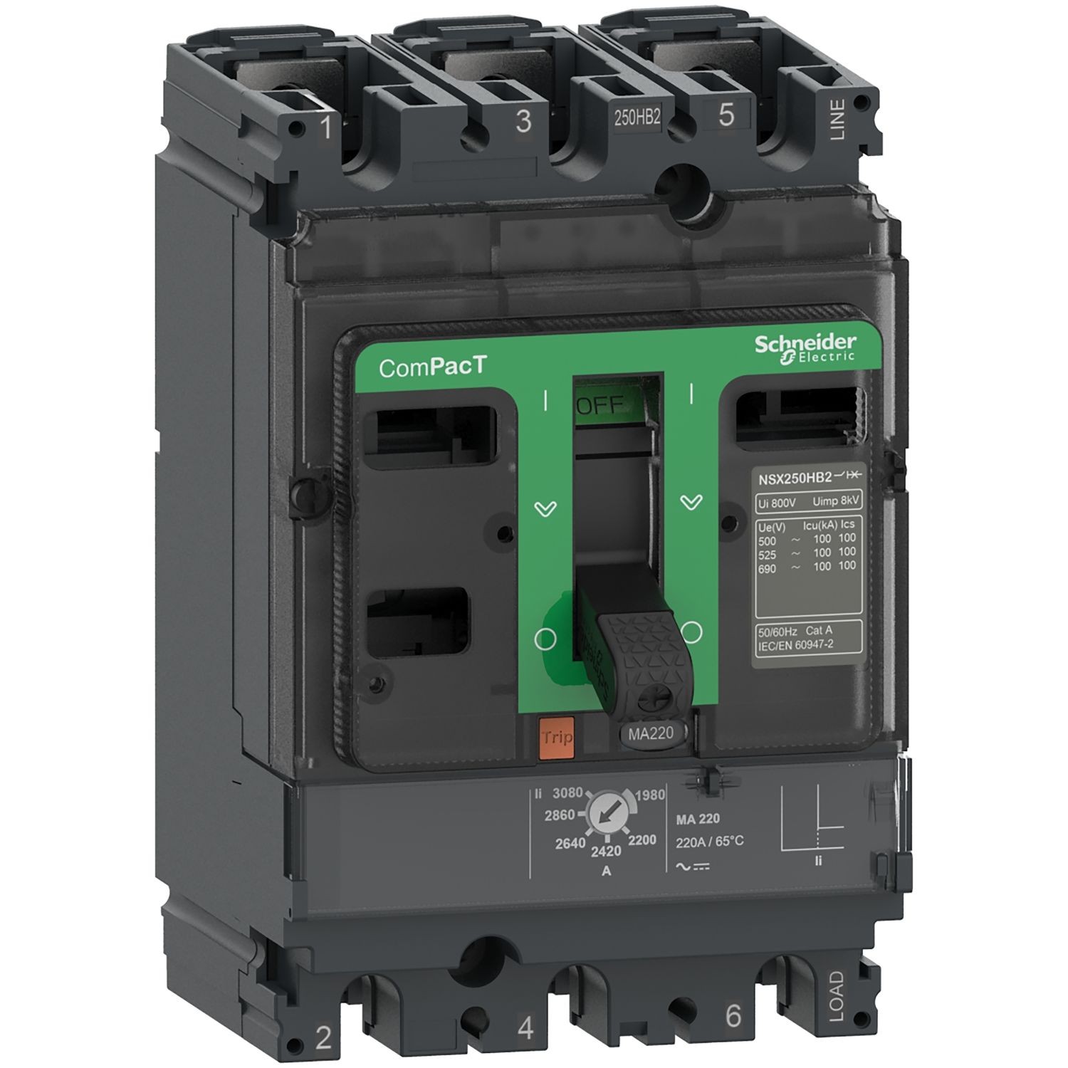 C10F3MA050 Circuit breaker, ComPacT NSX100F, 36kA/415VAC, 3 poles, MA trip unit 50A