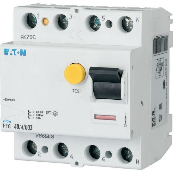 286510 PF6-40/4/03 - Residual current circuit breaker (RCCB), 40A, 4 p, 300mA, type AC