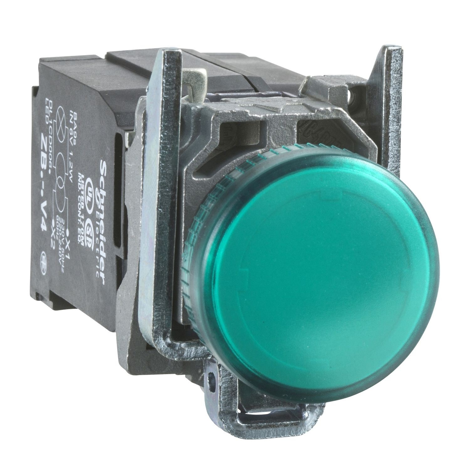 XB4BV43 Pilot light, Harmony XB4, metal, green, 22mm, plain lens with BA9s bulb, 230...240V AC