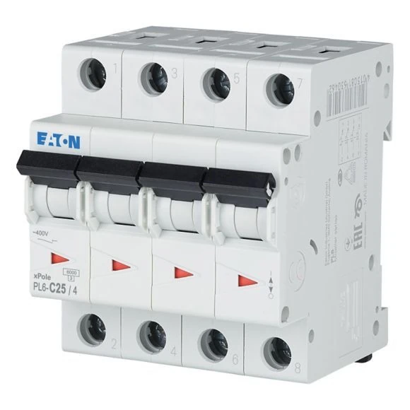 166523 EATON PL6-C25/4 - Miniature circuit breaker (MCB), 25 A, 4p, characteristic: C