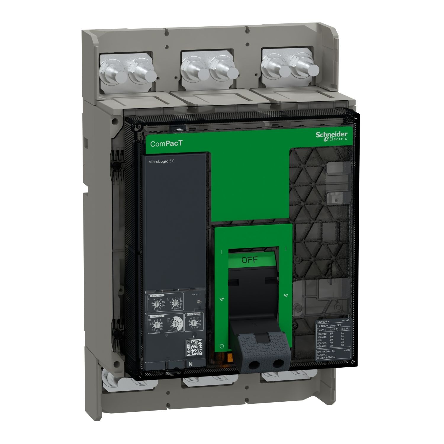 C100N350FM Circuit breaker, ComPacT NS1000N, 50kA at 415VAC, 3P, fixed, manually operated, MicroLogic 5.0 control unit, 1000A