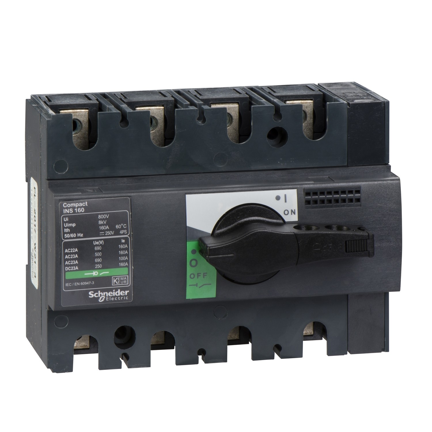 28913 switch disconnector, Compact INS160, 160A, standard version with black rotary handle, 4 poles