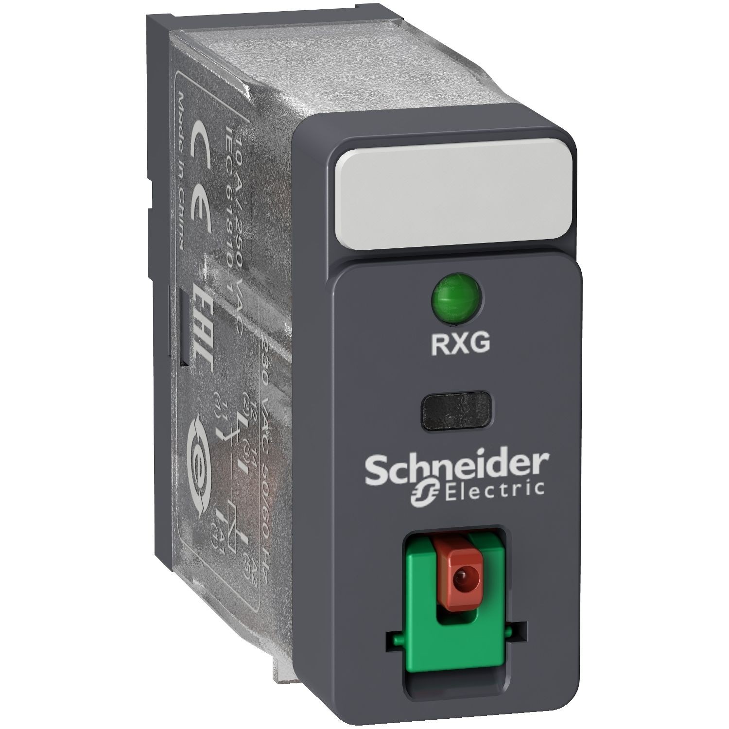 RXG12B7 interface plug in relay, Harmony Electromechanical Relays, 10A, 1CO, with LED, lockable test but to n, 24V AC