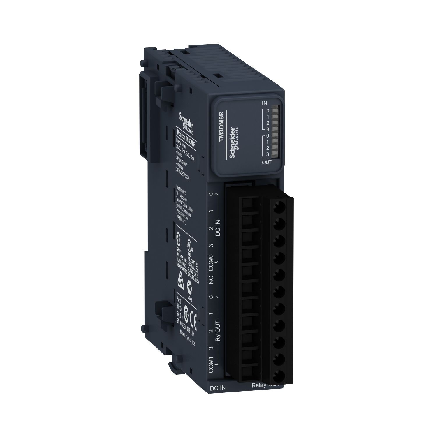 TM3DM8R discrete I/O module, Modicon TM3, 8 IO, 4 inputs, 4 relay outputs, screw, 24V DC