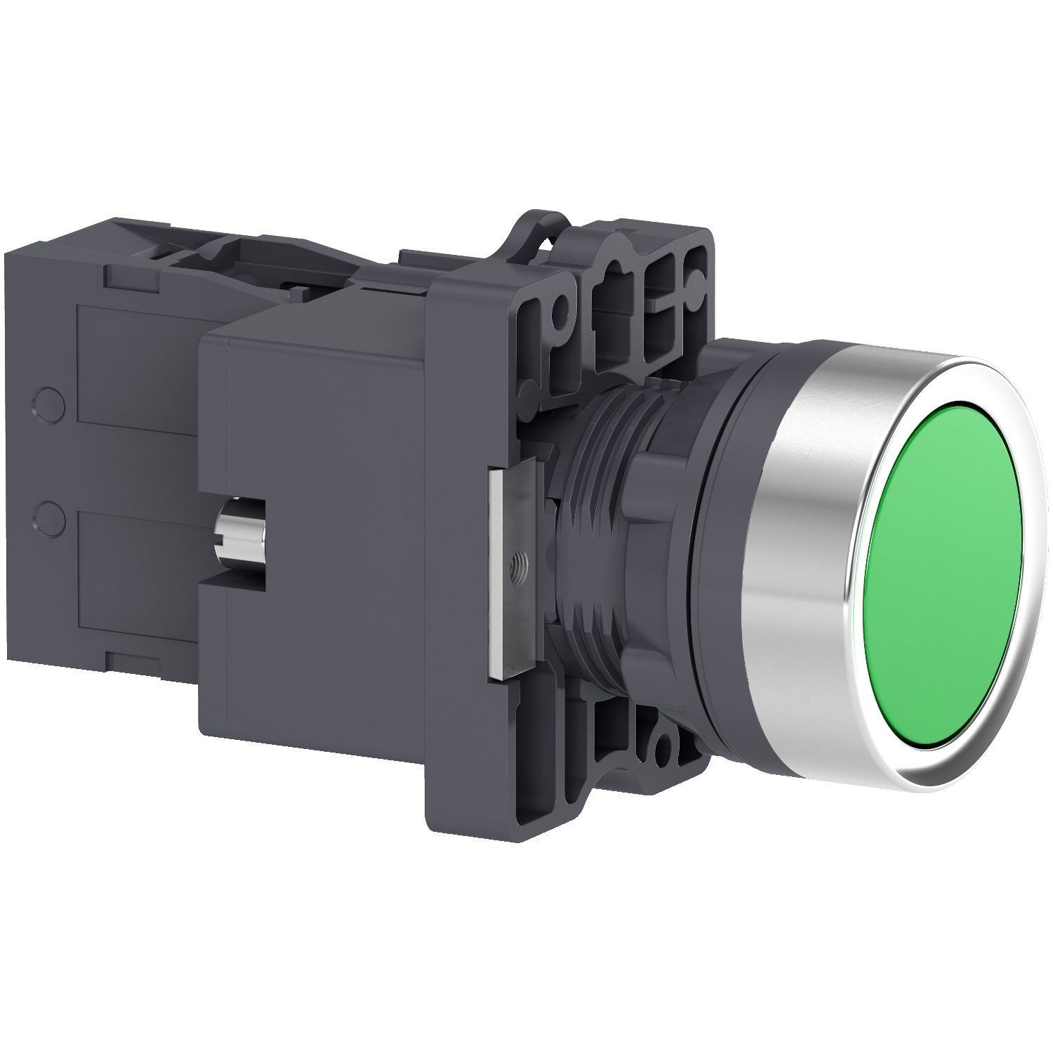 XA2EW33B1 Complete illuminated push button, Easy Harmony XA2, plastic, flush, green, 22mm, spring return, 24V AC DC, 1NO
