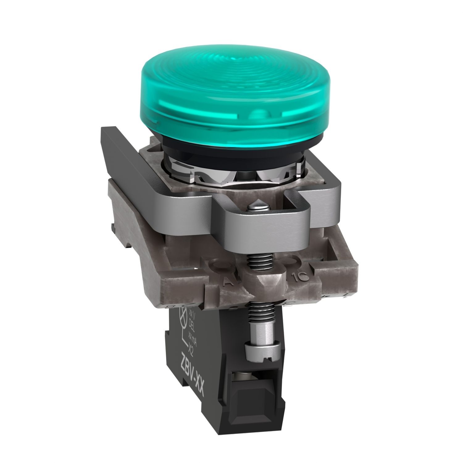 XB4BV63 Pilot light, Harmony XB4, metal, green, 22mm, plain lens with BA9s bulb, lt 250V