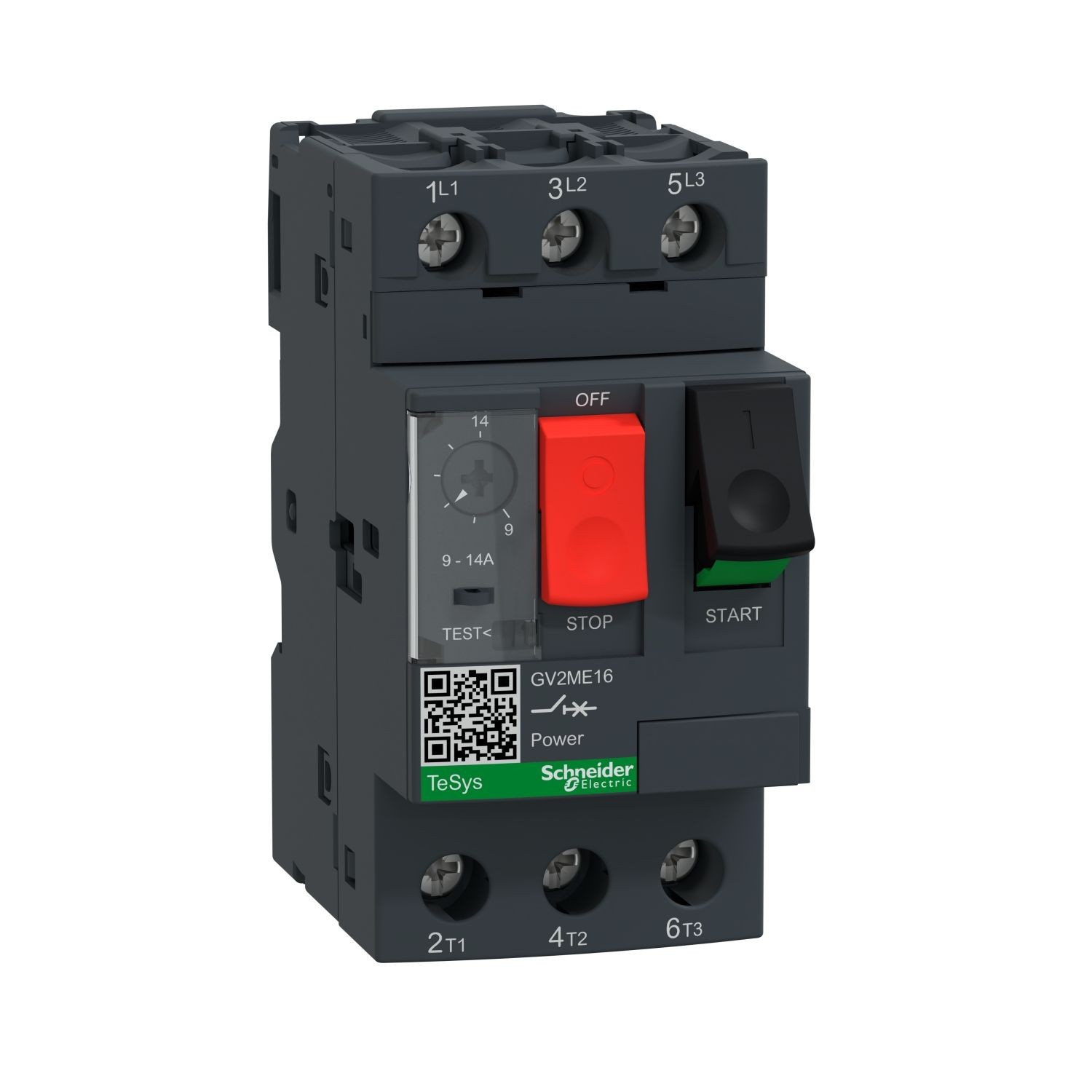 GV2ME16 Motor circuit breaker, TeSys Deca, 3P, 9 to 14A, thermal magnetic, screw clamp terminals, button control