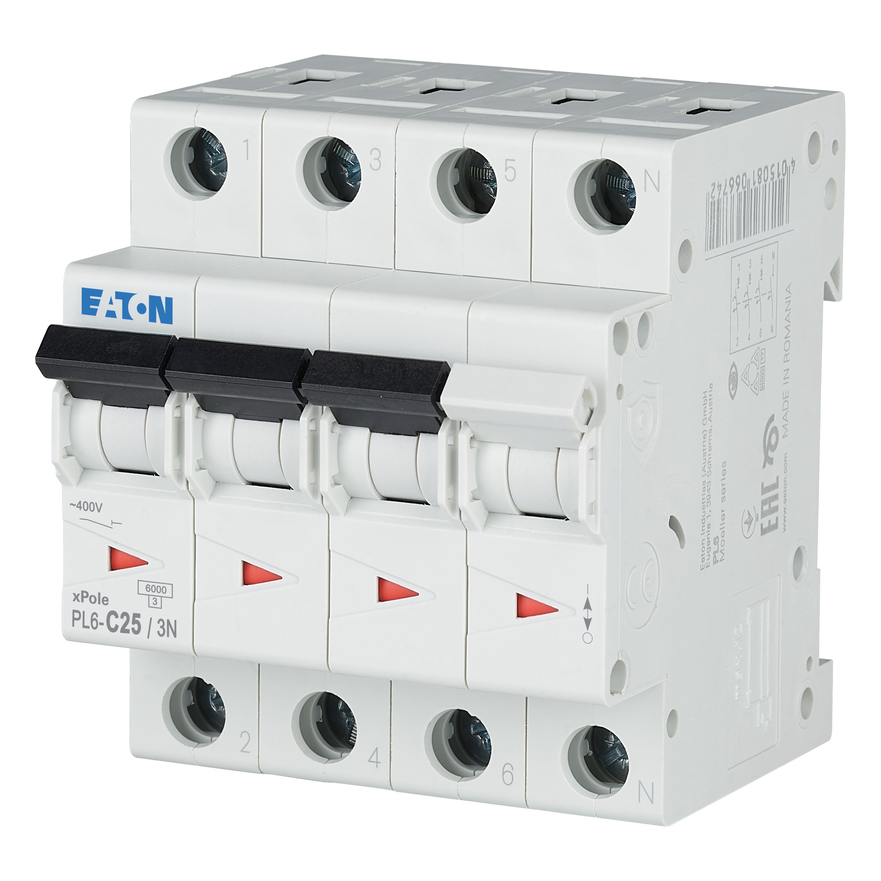 106912 PL6-C25/3N - Miniature circuit breaker (MCB), 25 A, 3p+N, characteristic: C