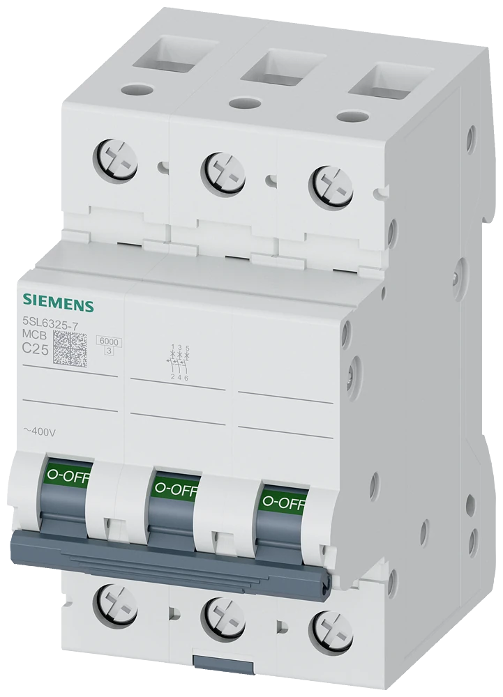5SL6325-7 Siemens Miniature circuit breaker 400 V 6kA, 3-pole, C, 25A