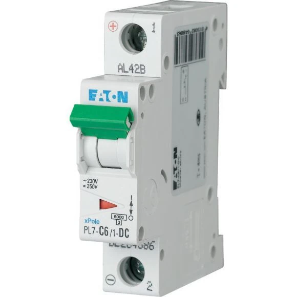 264886 EATON PL7-C6/1-DC - Miniature circuit breaker (MCB), 6 A, 1p, characteristic: C, DC