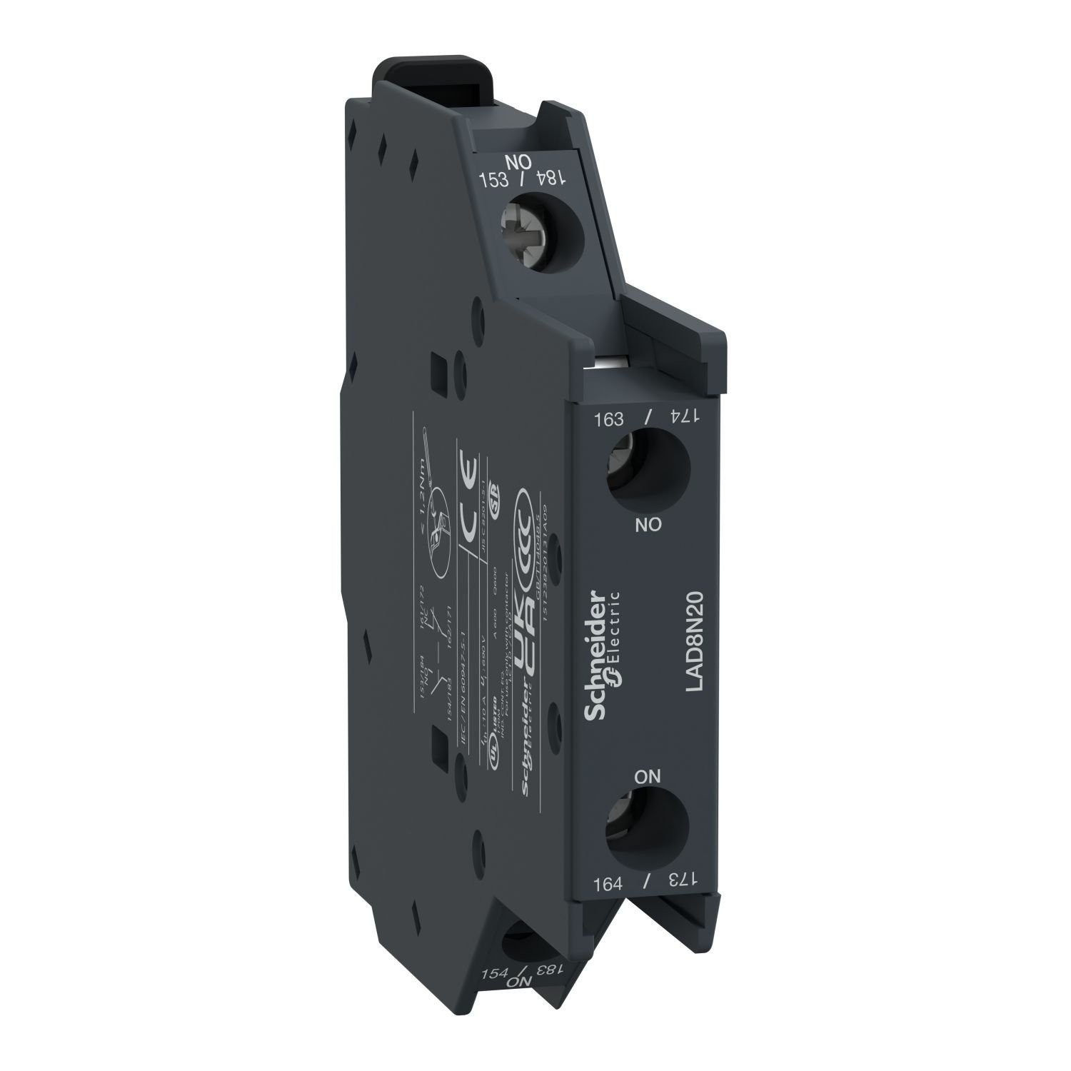 LAD8N20 Auxiliary contact block, TeSys Deca, 2NO, side mounting, screw clamp terminals