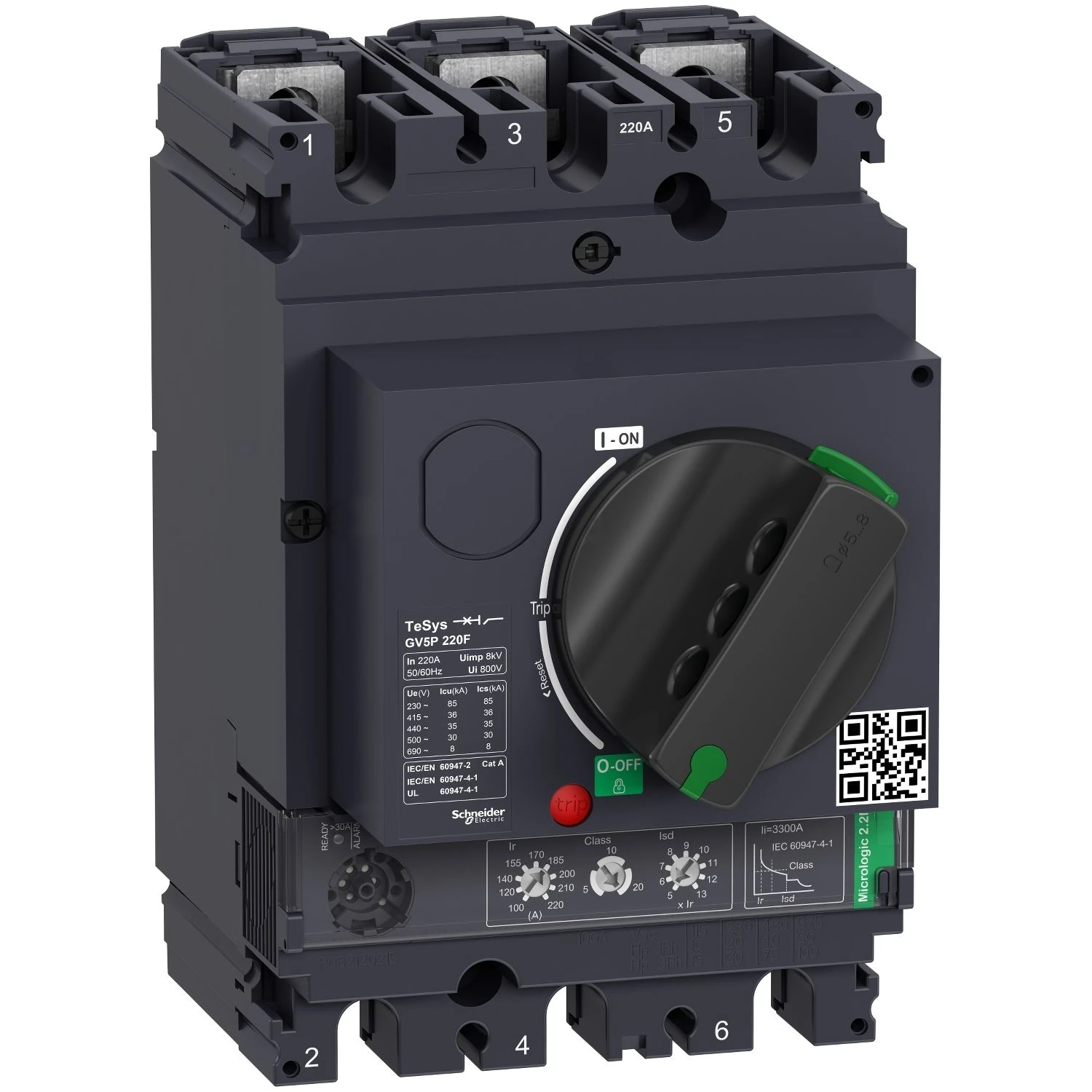 GV5P220F Schneider Electric Disjoncteur moteur, TeSys GV5, 3P, 220 A, Icu 36 kA, magnéto-thermique