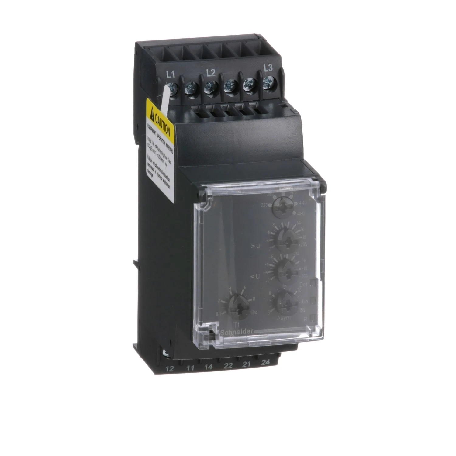 RM35TF30 Schneider Electric Harmony, 3 phase supply control relay, range 220 to 480 VAC, sequence, phase failure, phase imbalance, voltage