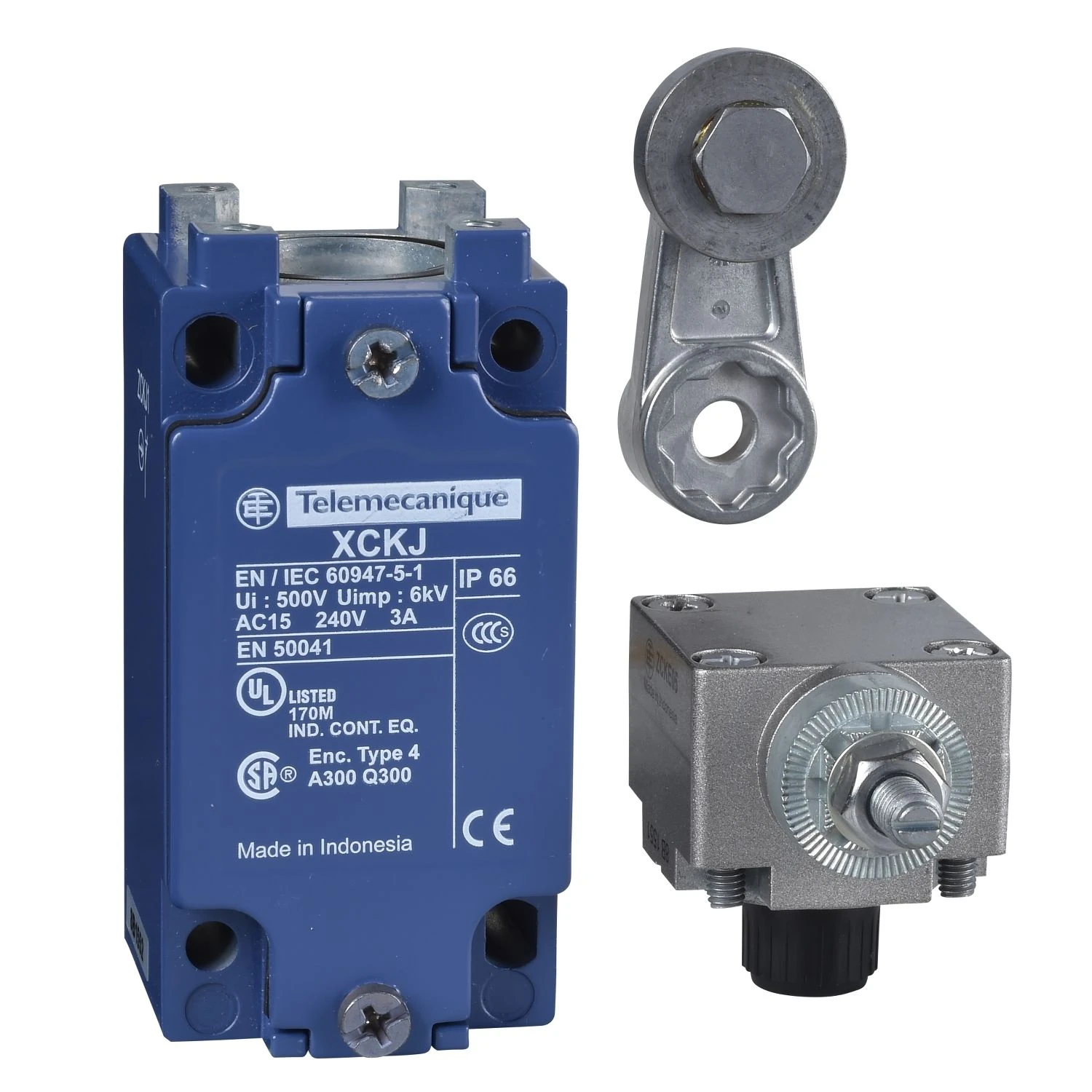 XCKJ10513 Telemecanique Limit switch, XC Standard, XCKJ, steel roller lever, 1NC+1 NO, snap action, Pg13