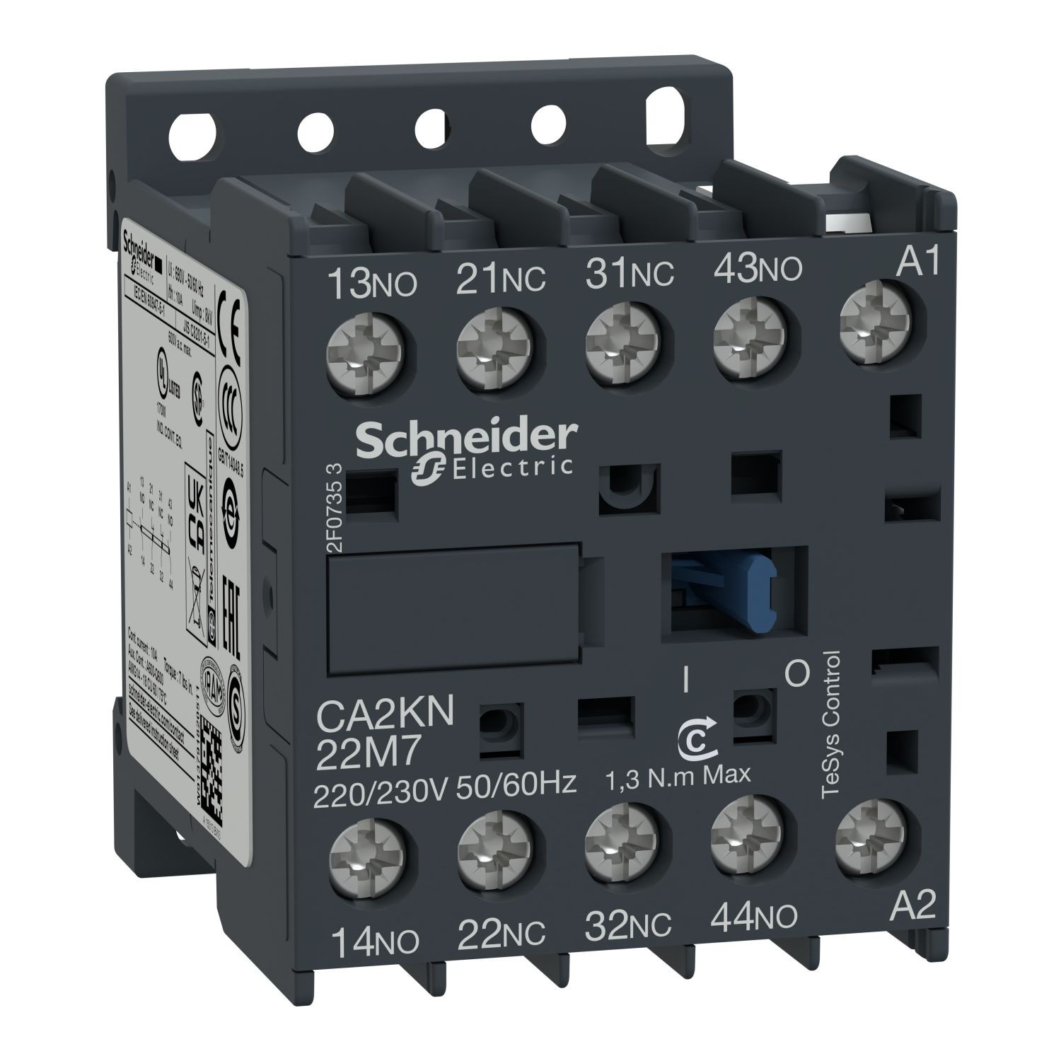 CA2KN22M7 control relay, TeSys K, 4P(2NO+2NC), 690V, 220...230V AC coil