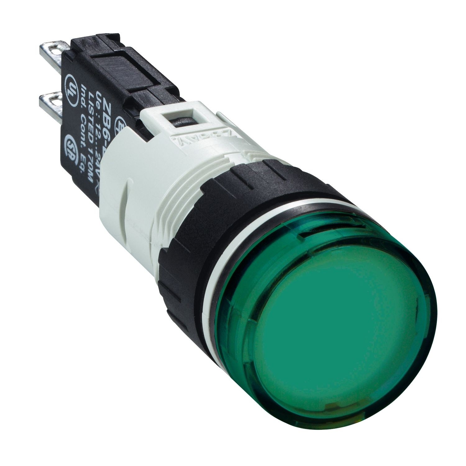 XB6AV3BB Complete pilot light, Harmony XB6, round green, plastic, 16mm, integral LED 12...24V