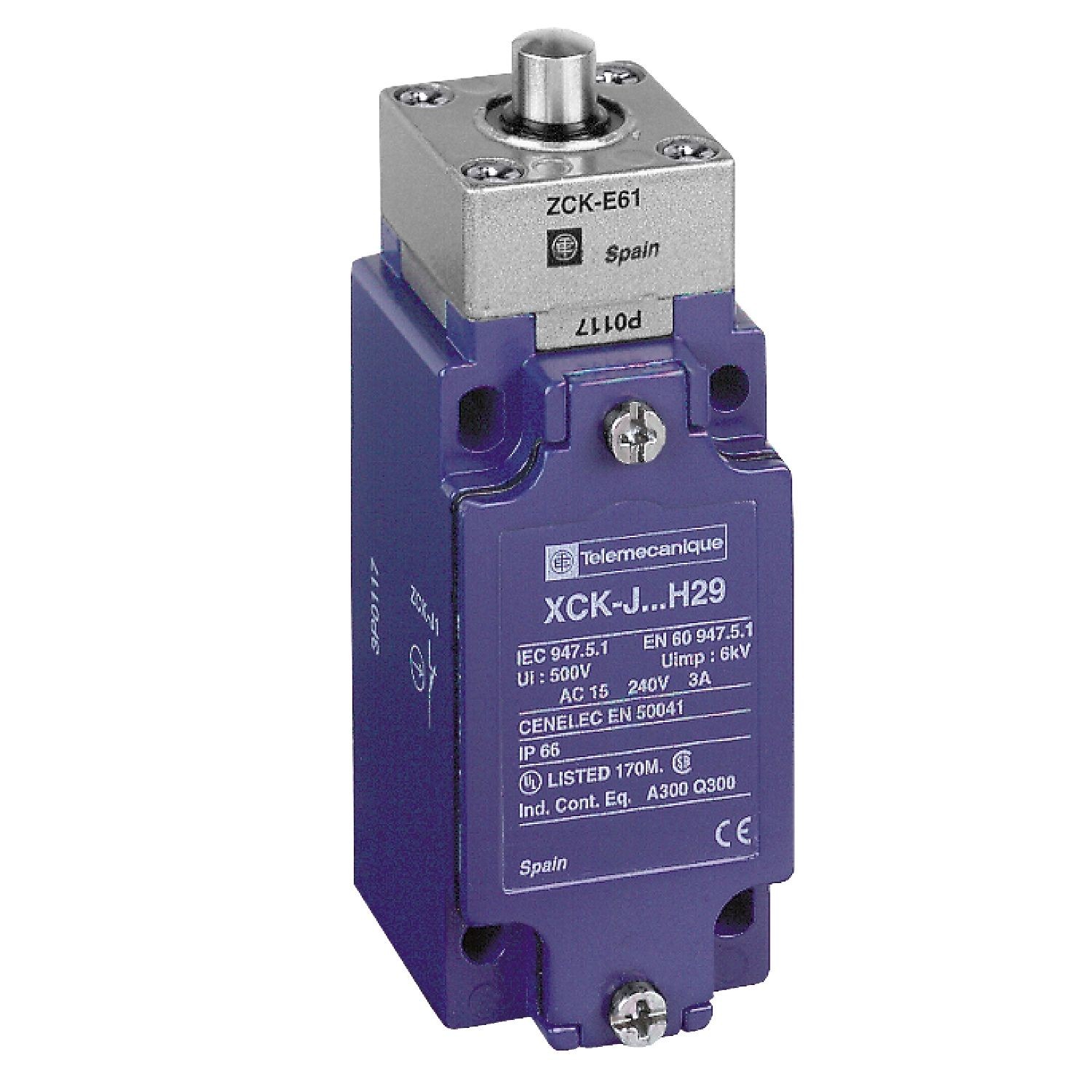 XCKJ161 Limit switch, XC Standard, XCKJ, metal end plunger, 1NC+1 NO, snap action, Pg13