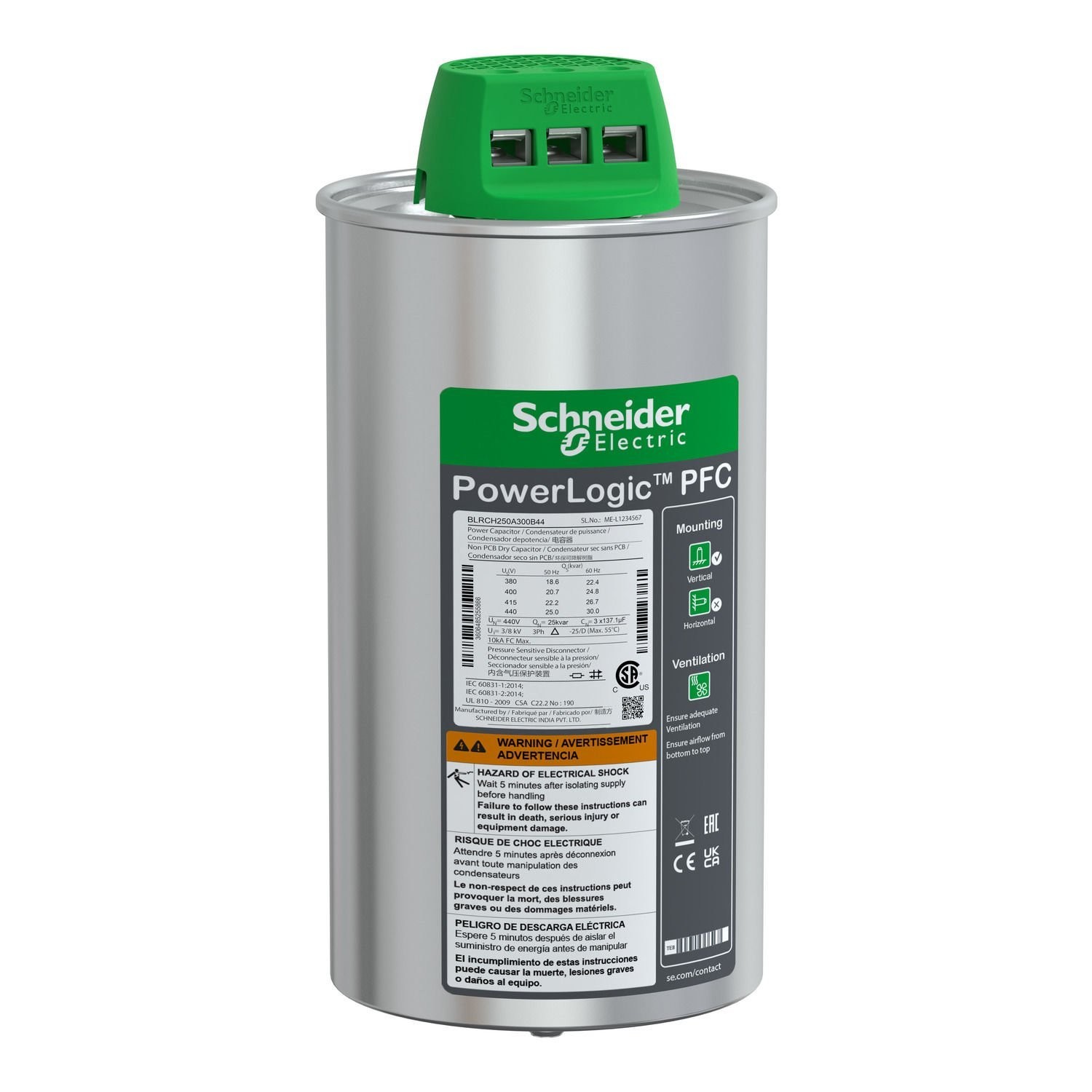BLRCH250A300B44 heavy duty PowerLogic PFC Capacitor, 25/30 kvar - 440 V - 50/60Hz