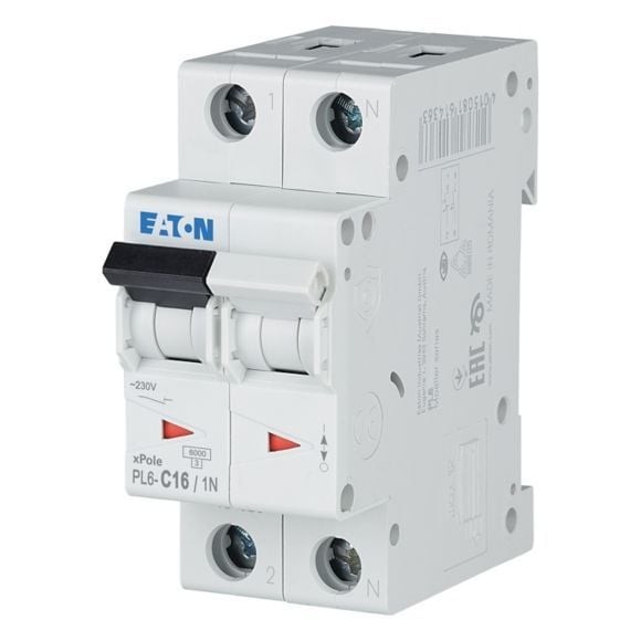 EATON 106034 PL6-C16/1N - Miniature circuit breaker (MCB), 16 A, 1p+N, characteristic: C