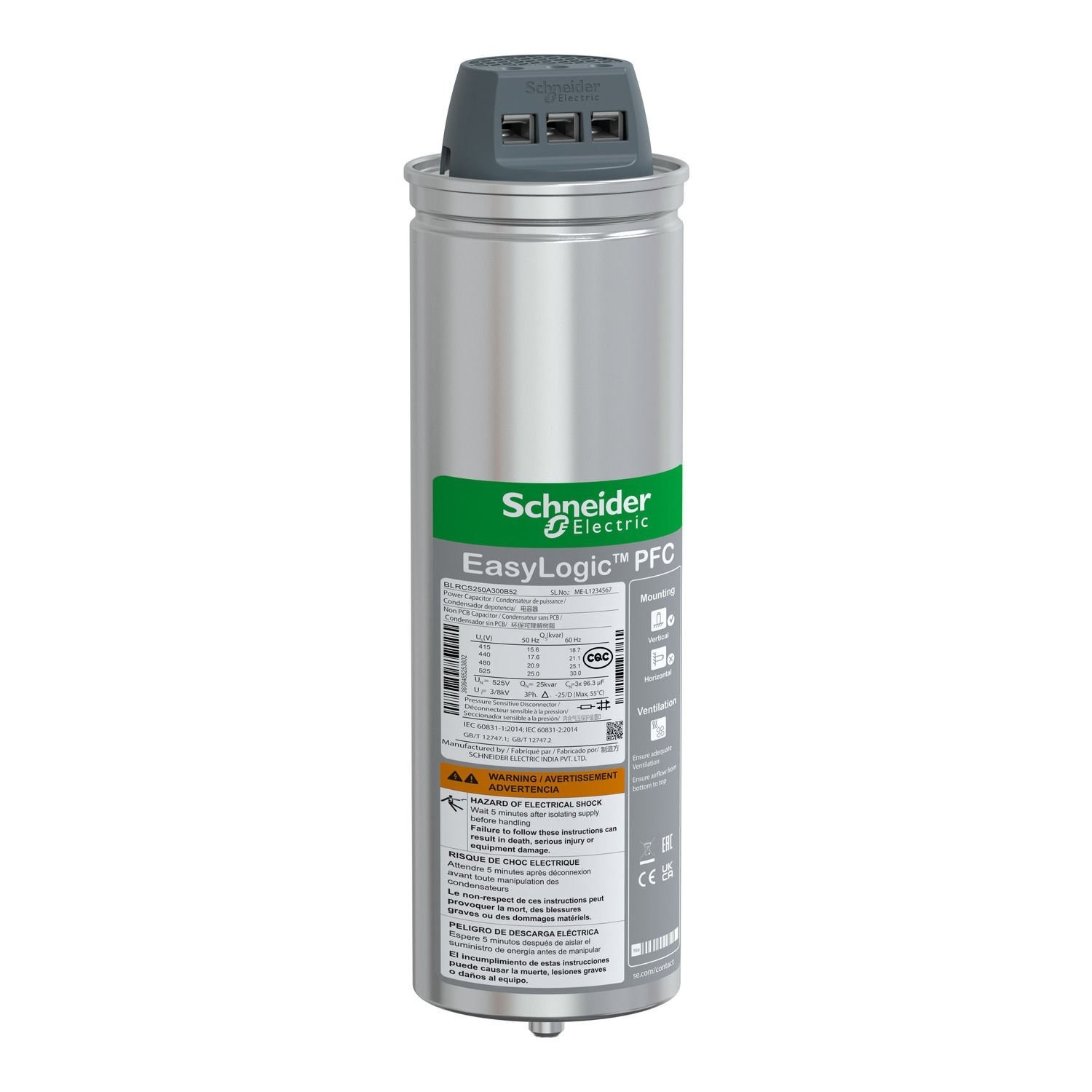 BLRCS250A300B52 EasyLogic PFC Capacitor, 25/30 kvar - 525 V - 50/60Hz