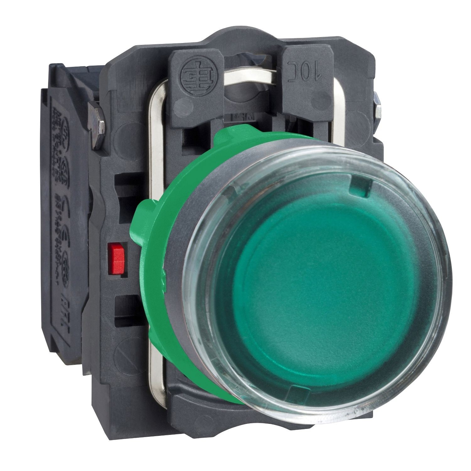 XB5AW3365 Illuminated push button, Harmony XB5, plastic, flush, green, 22mm, plain lens for BA9s bulb, spring return, lower than 250V, 1NO + 1NC