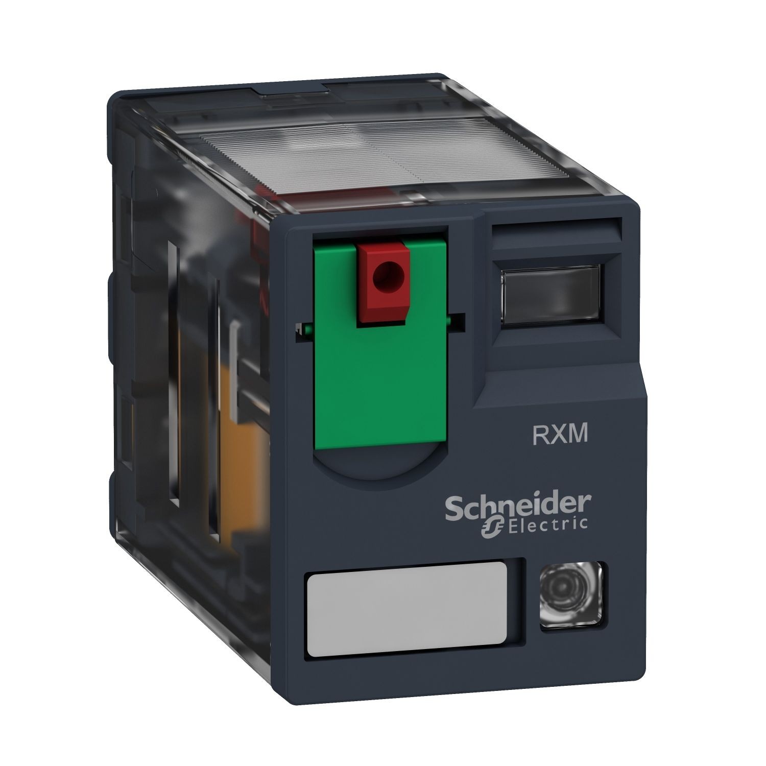RXM2AB2P7 miniature plug in relay, Harmony Electromechanical Relays, 12A, 2CO, with LED, lockable test but to n, 230V AC