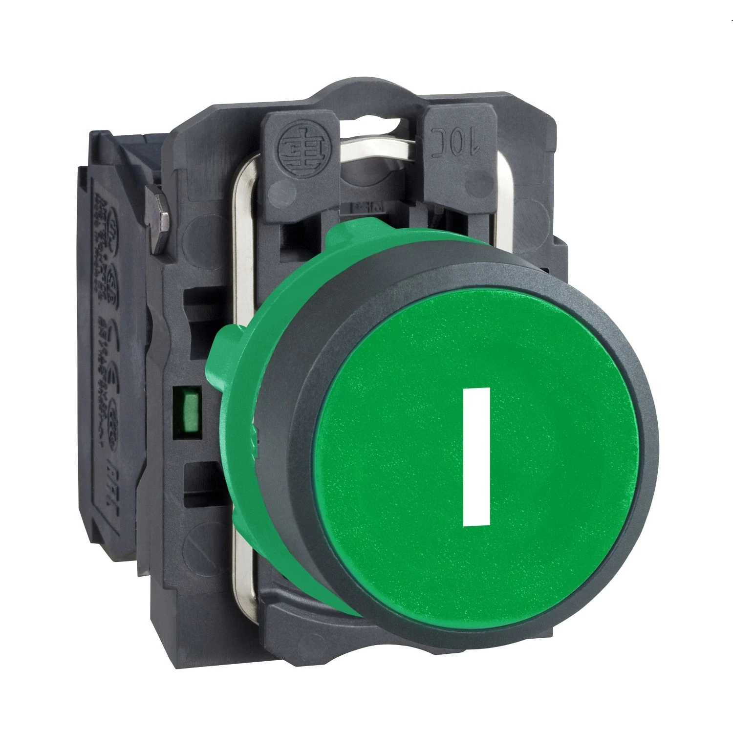XB5AA3311 Schneider Electric Push button, Harmony XB5, plastic, flush, green, 22mm, spring return, marked I, 1NO