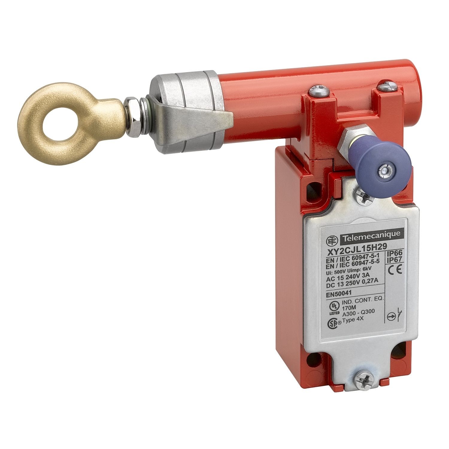 XY2CJL15 Latching emergency stop rope pull switch, Telemecanique rope pull switches XY2C, e XY2CJ, left side, 1NC+1 NO, Pg13.5