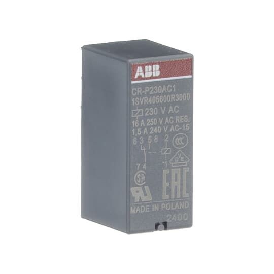 1SVR405600R3000 CR-P230AC1 Pluggable interface relay 1c/o, A1-A2=230VAC, 250V/16A