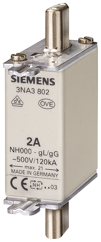 3NA3824 Siemens LV HRC fuse element, NH000, In: 80 A, gG, Un AC: 500 V, Un DC: 250 V, Front indicator, live grip lugs